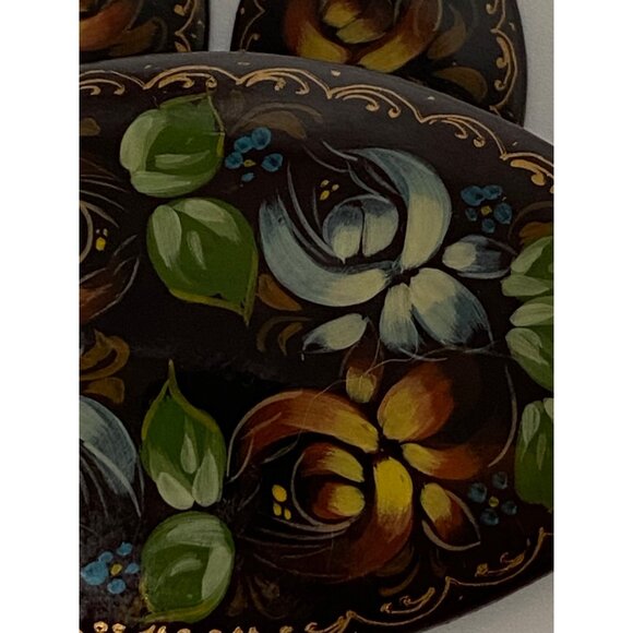 Hand-Painted Russian Floral Brooch & Earrings Set With Rich Glossy Finish - Picture 3 of 12